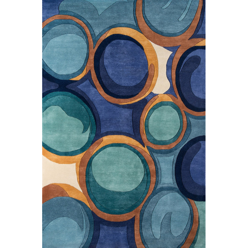 Momeni New Wave Geometric Handmade Tufted Wool Blue/Teal/Orange Area
